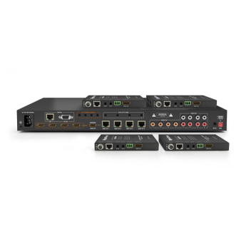 Комплект матричного коммутатора 4x4 с поддержкой 4K HDR 4:4:4 60Hz HDBaseT™, плюс 4 приемника и cо встроенным де-эмбеддером аудио (4K: 35м, 1080p: 70м) WYRESTORM MXV-0404-H2A-KIT